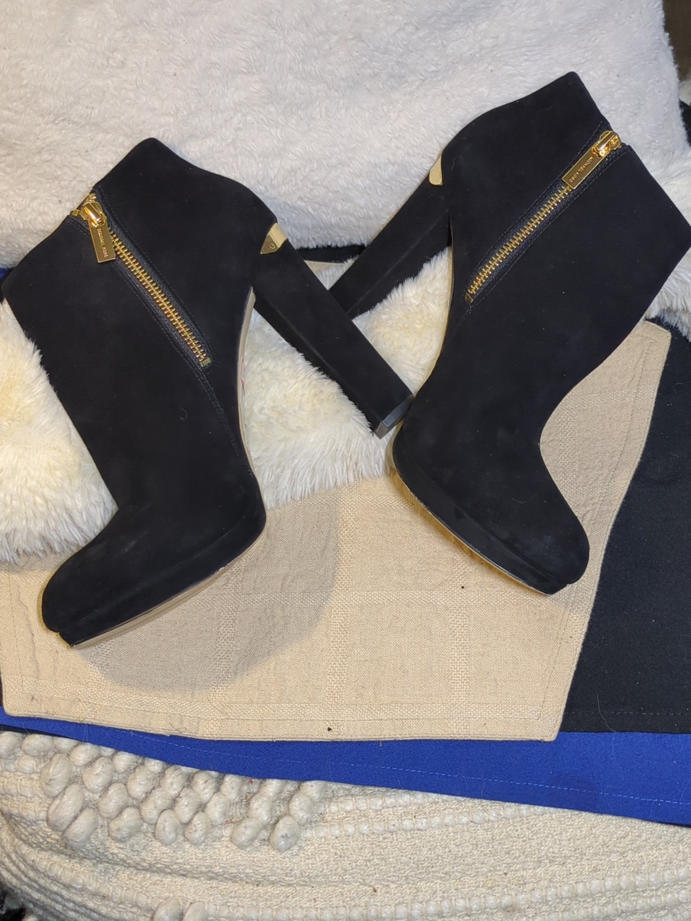 Michael Kors Black Suede High Heel Ankle Boots w/Gold Zippers NOW ONLY $55 WOW - Picture 8 of 13
